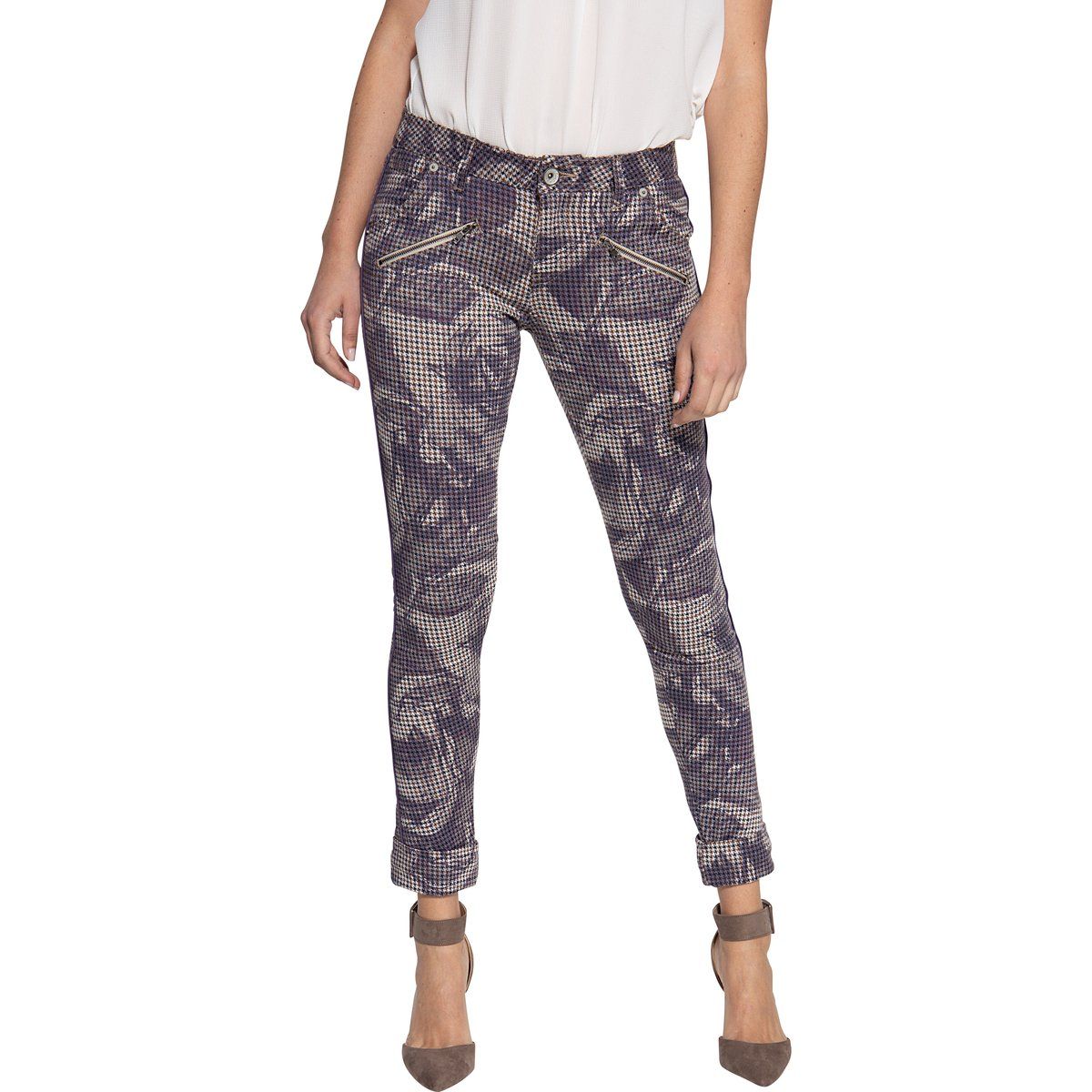 Gemusterte Slim-Fit Stretchhose