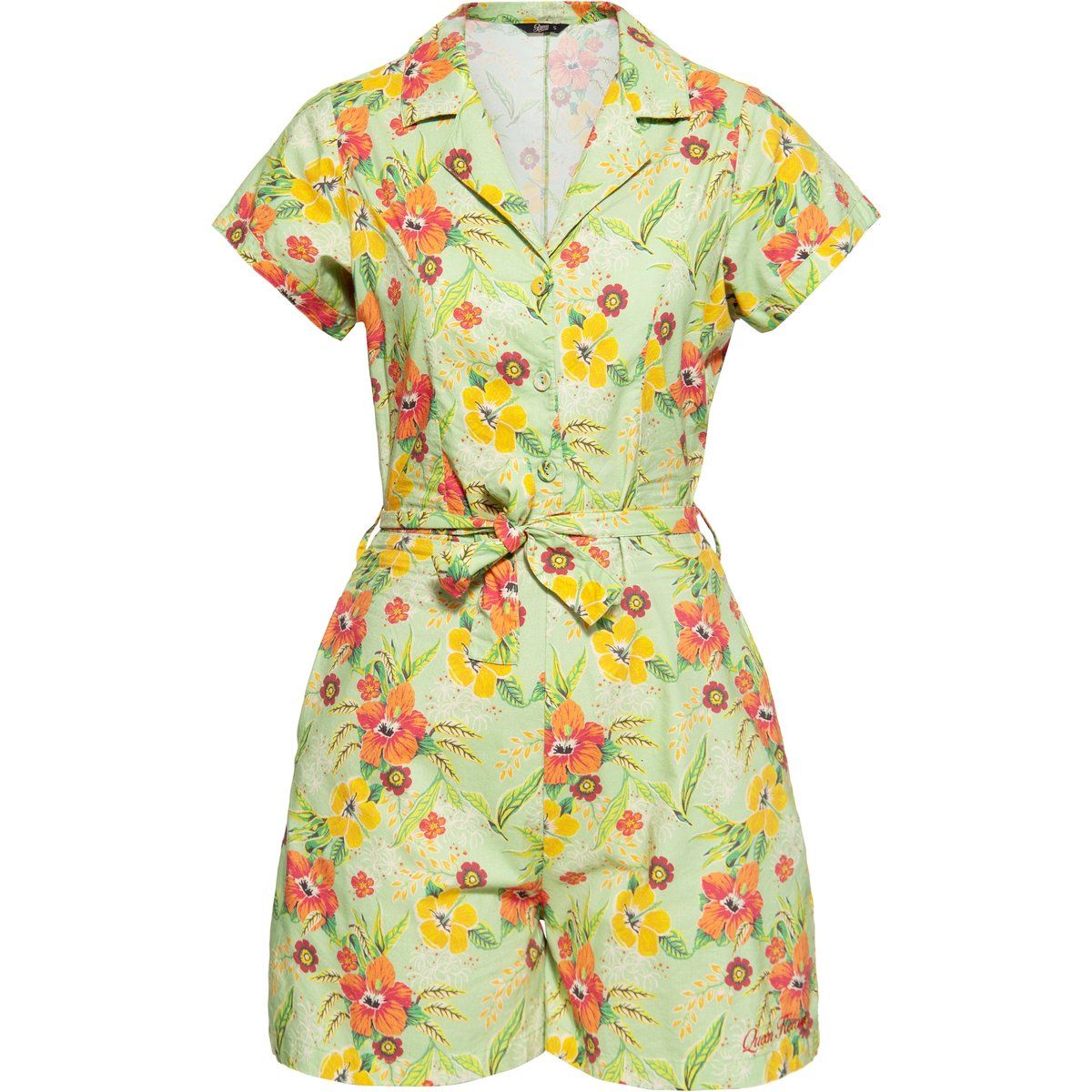 Retro-Playsuit mit tropischem Hibiskus-Print