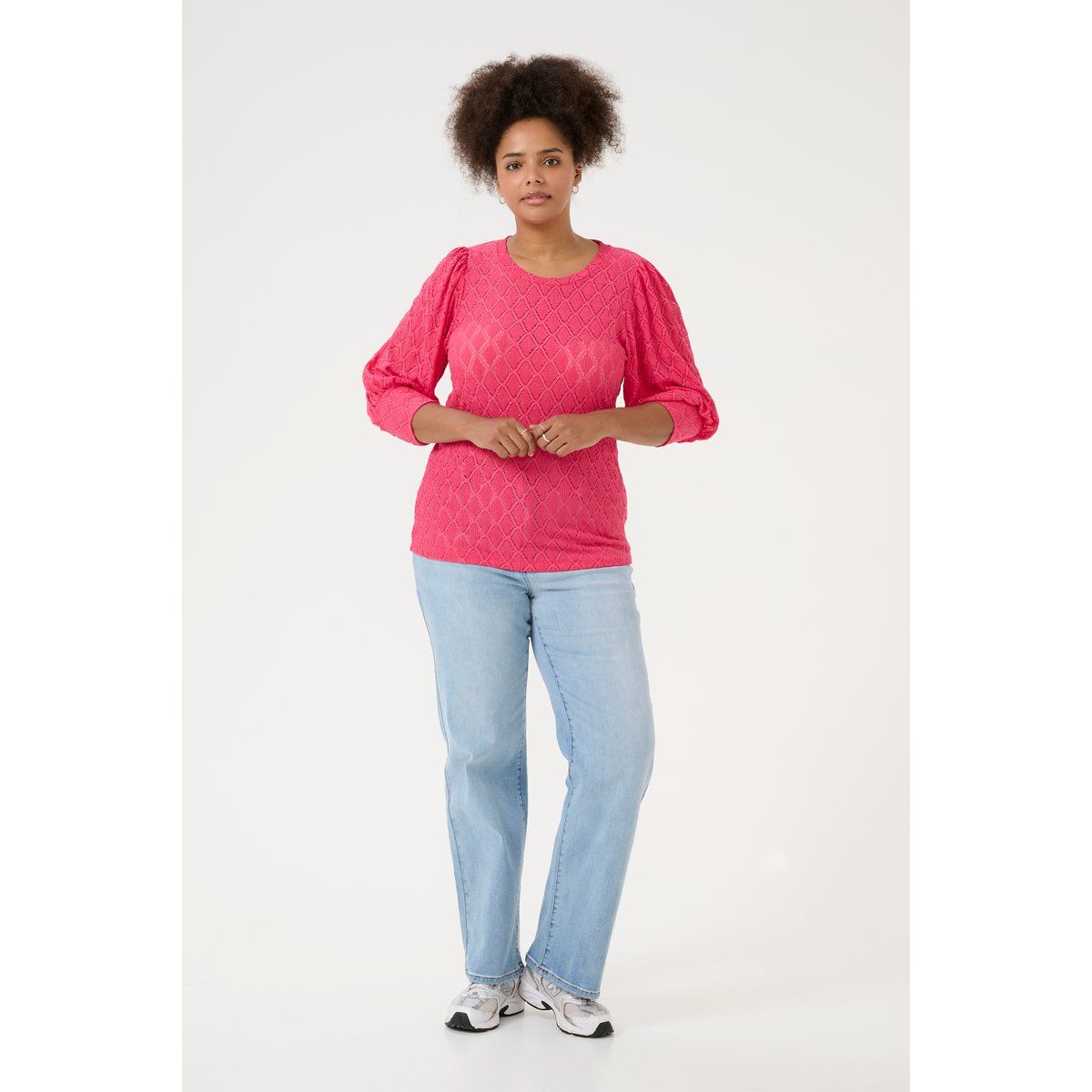 Strukturierte Strickbluse mit Puffärmeln
