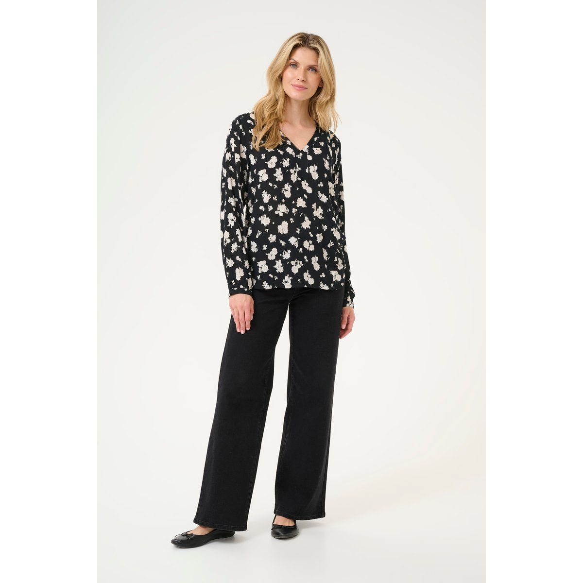 Fließende V-Ausschnitt Bluse mit Blumenmuster