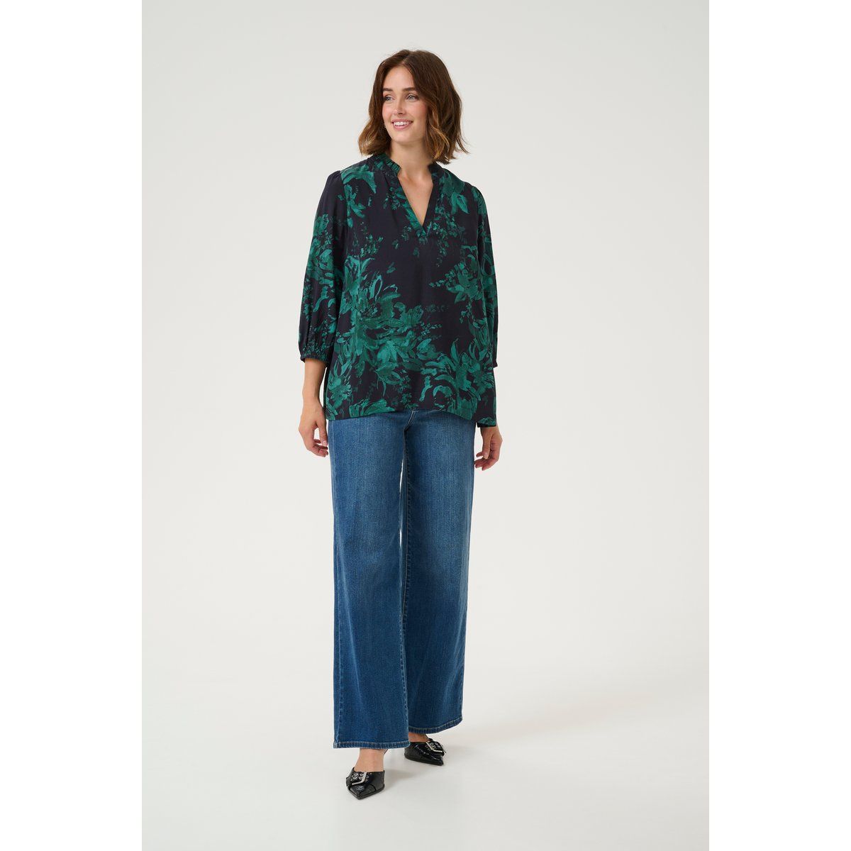 A-Linien-Bluse mit gemaltem Blumenmuster