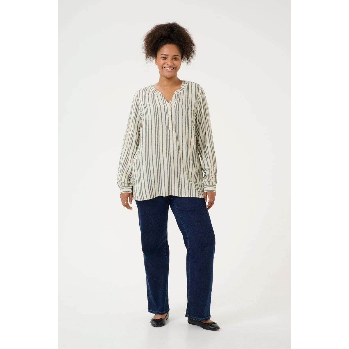 Vertikal gestreifte Leinenmisch-Bluse