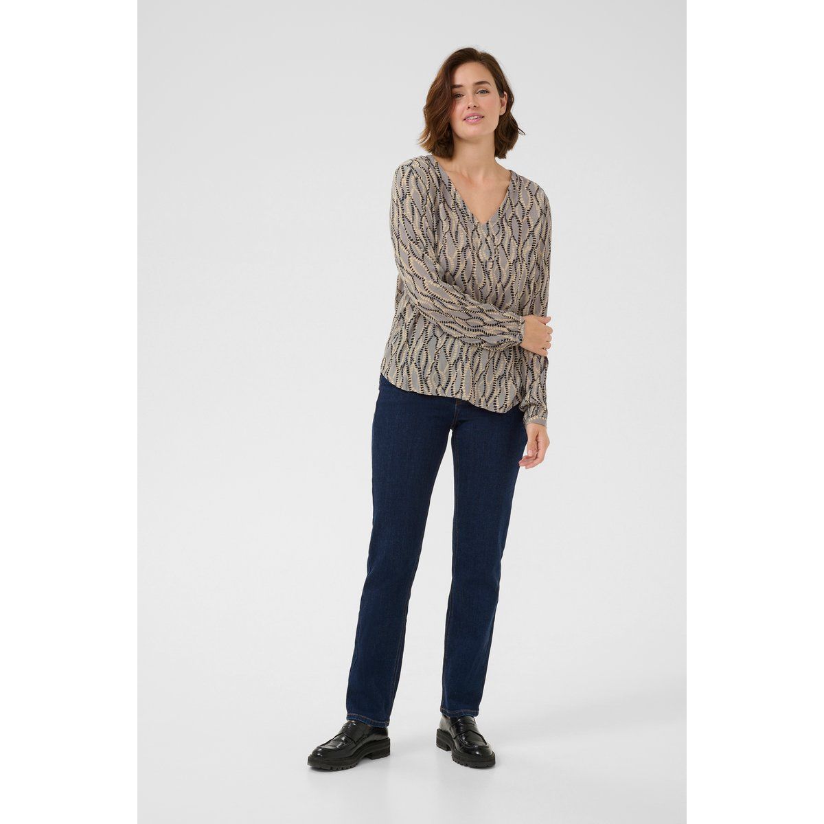 Grafik-Print Bluse mit V-Ausschnitt