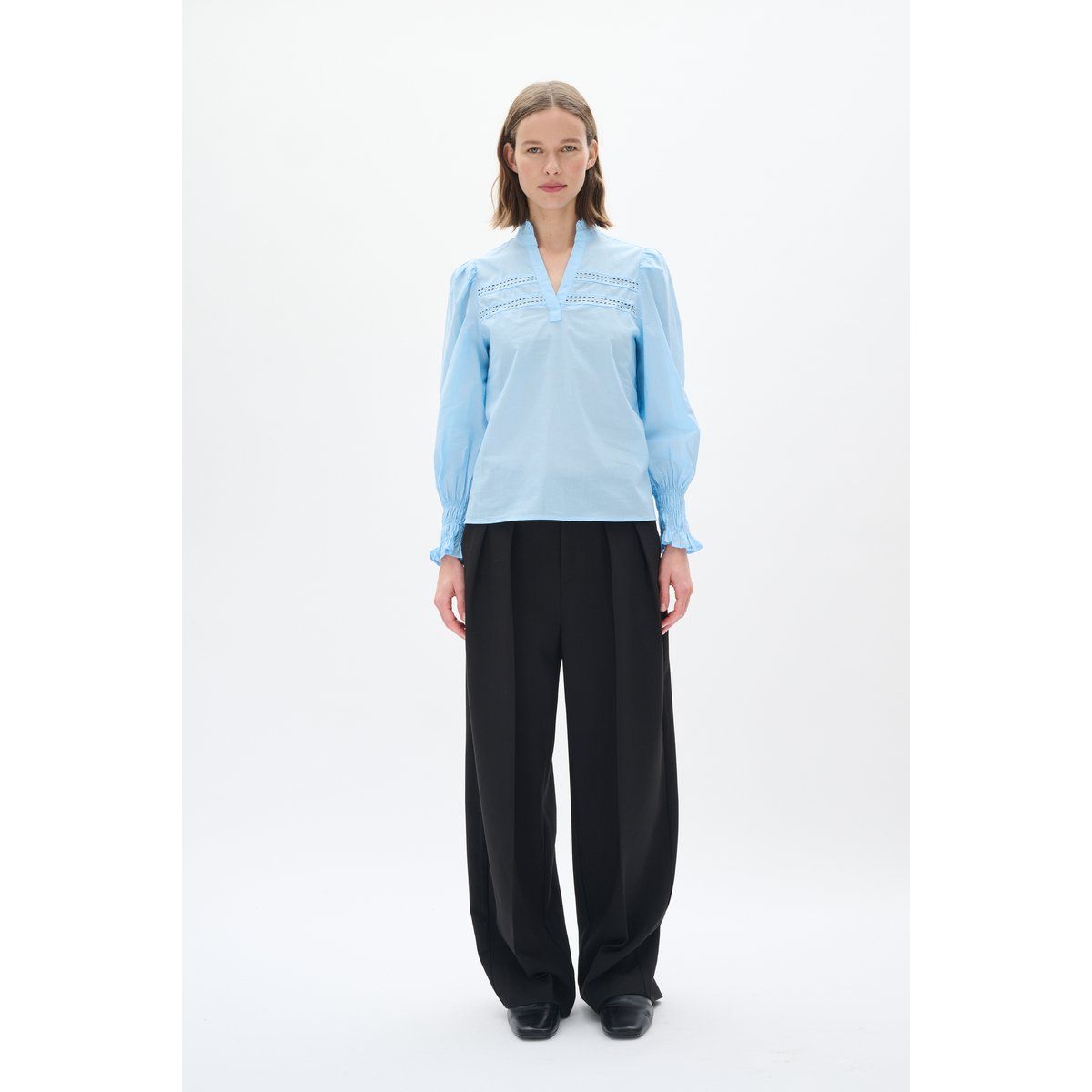 Baumwollbluse mit gesmokten Manschetten