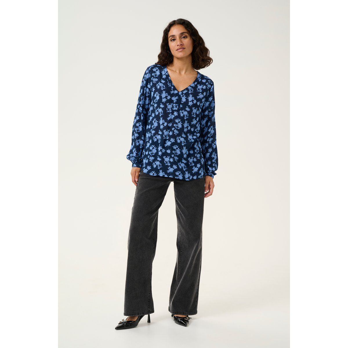 V-Ausschnitt Bluse mit Blumenmuster