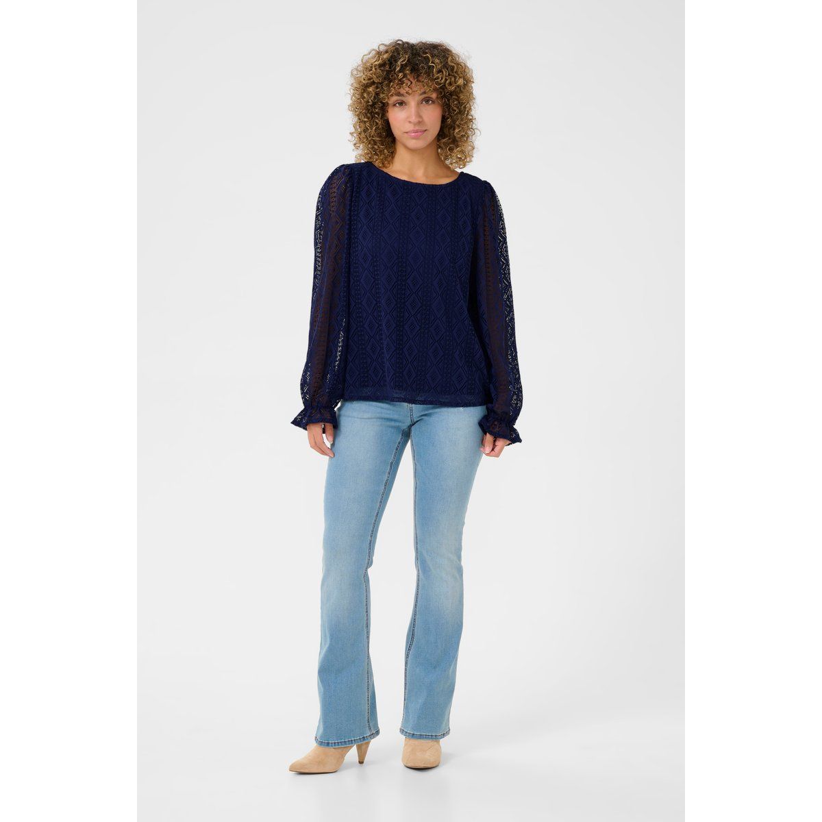 Geometrische Langarm-Spitzenbluse