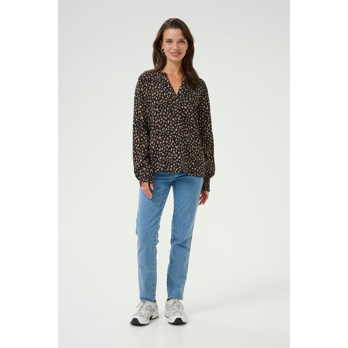 Bedruckte V-Ausschnitt Bluse, Regular Fit