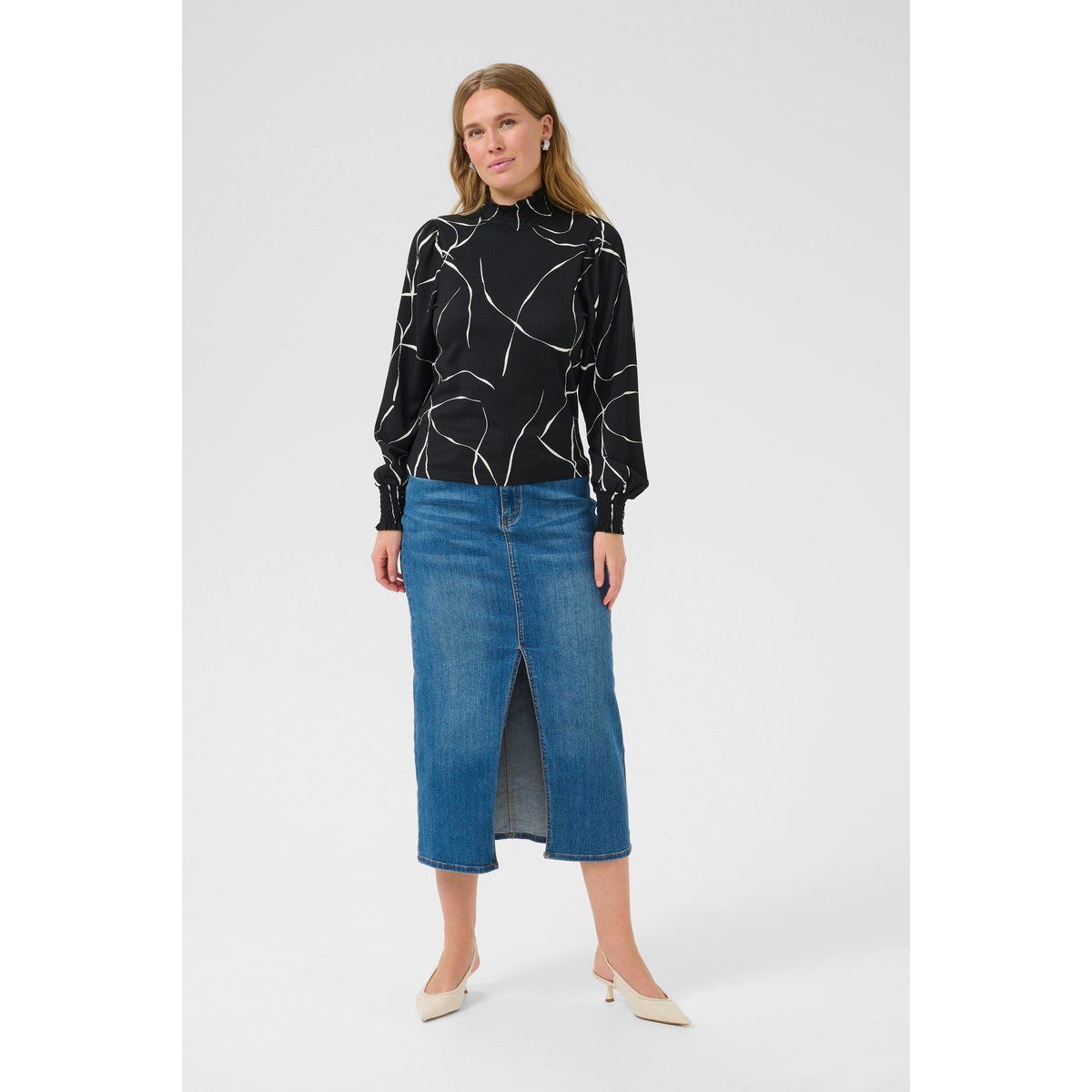 Grafikprint-Bluse mit Stehkragen