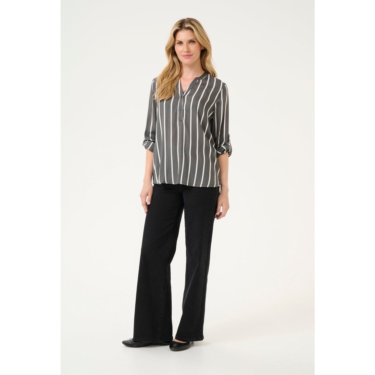 Gestreifte Bluse im Henley-Stil