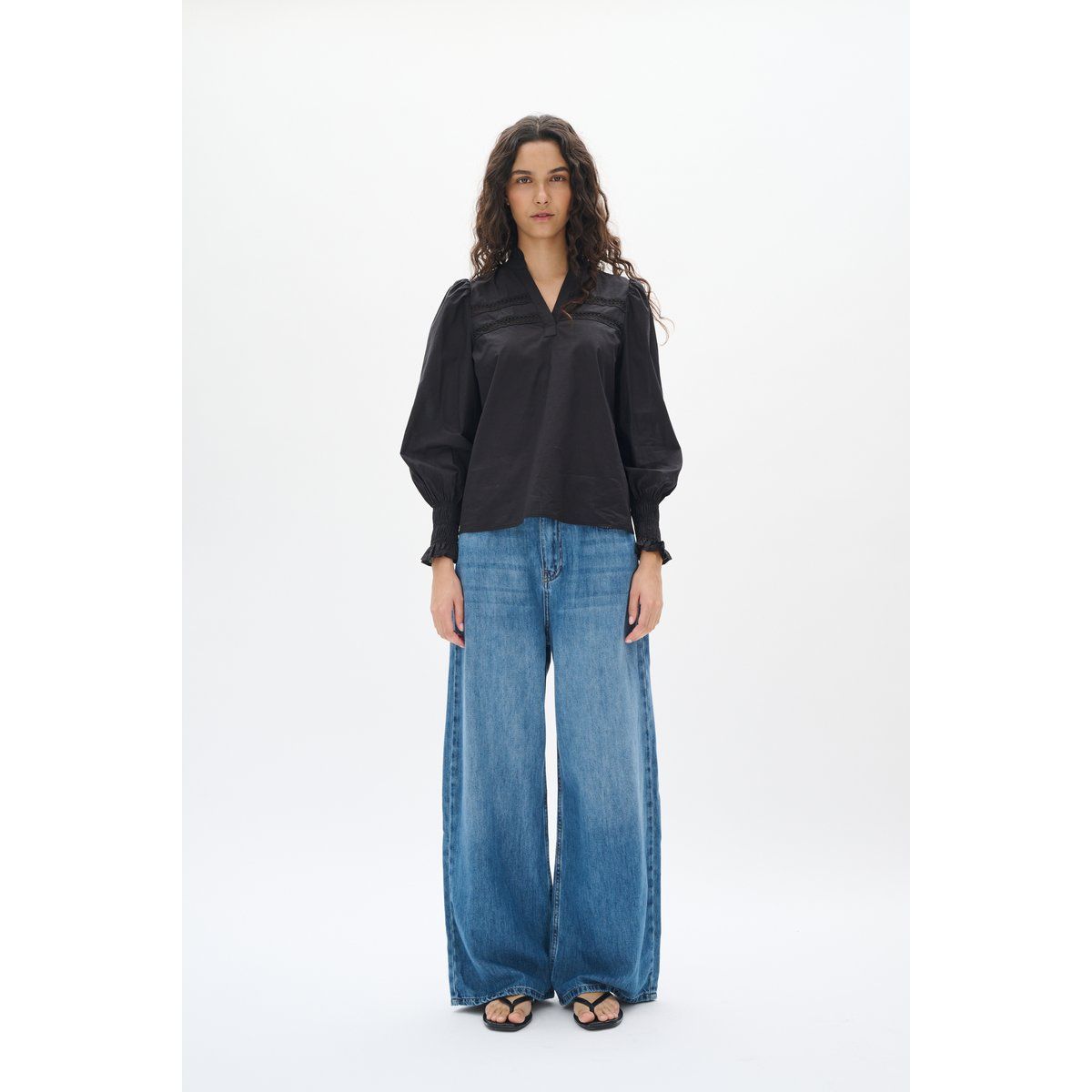 Baumwollbluse mit gesmokten Bündchen