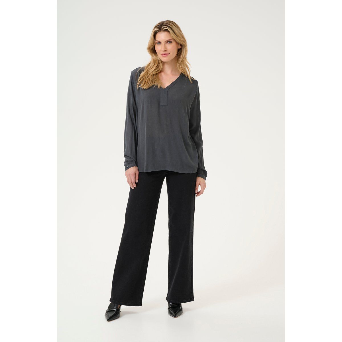 Fließende V-Ausschnitt Bluse mit Blende