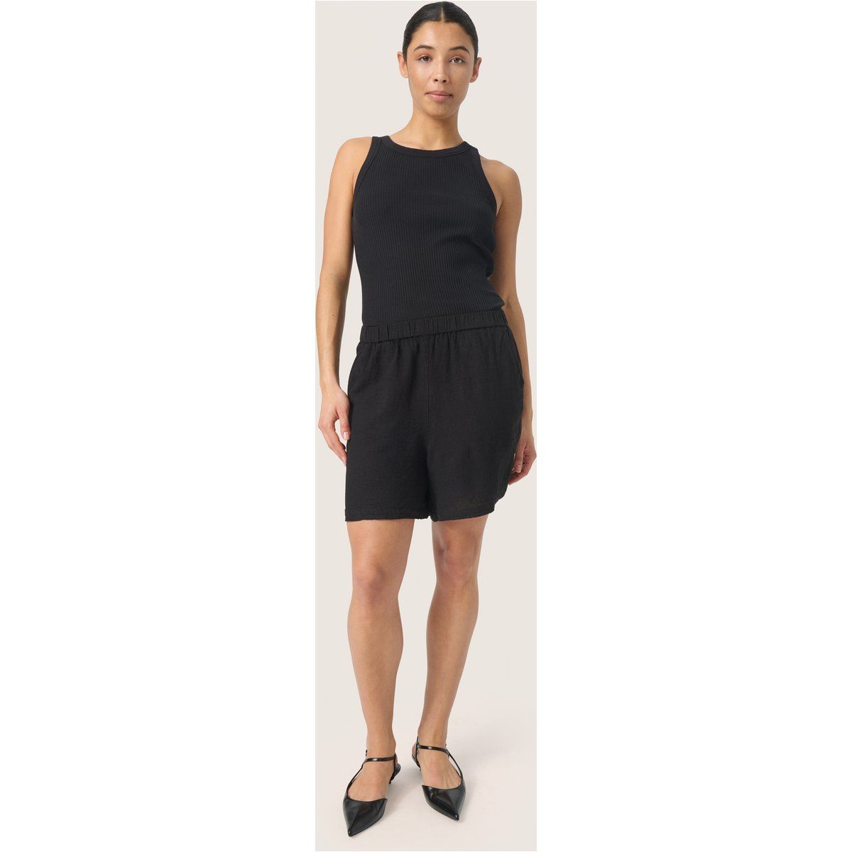Leinenmischungs-Shorts mit geradem Bein