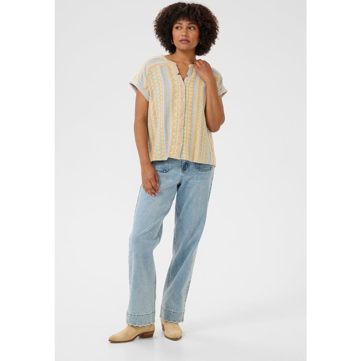 Kurzarm-Bluse aus Jacquard-Gewebe