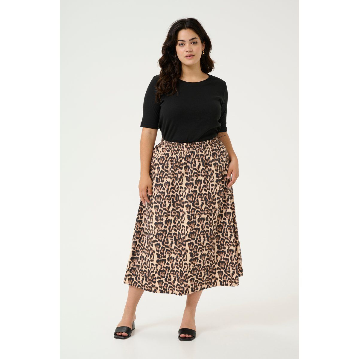 Midi-Rock in A-Linie mit Leopardenmuster