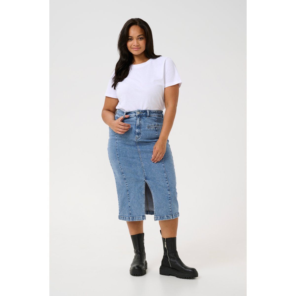 Klassischer Denim-Midirock mit hohem Bund