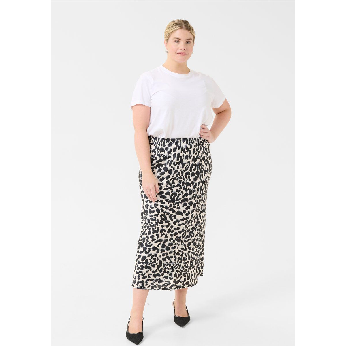 Gerader Midirock mit Leopardenmuster