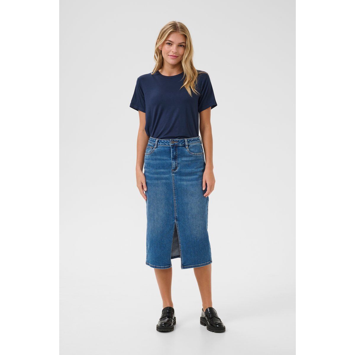 Klassischer High-Waist Jeans-Midirock