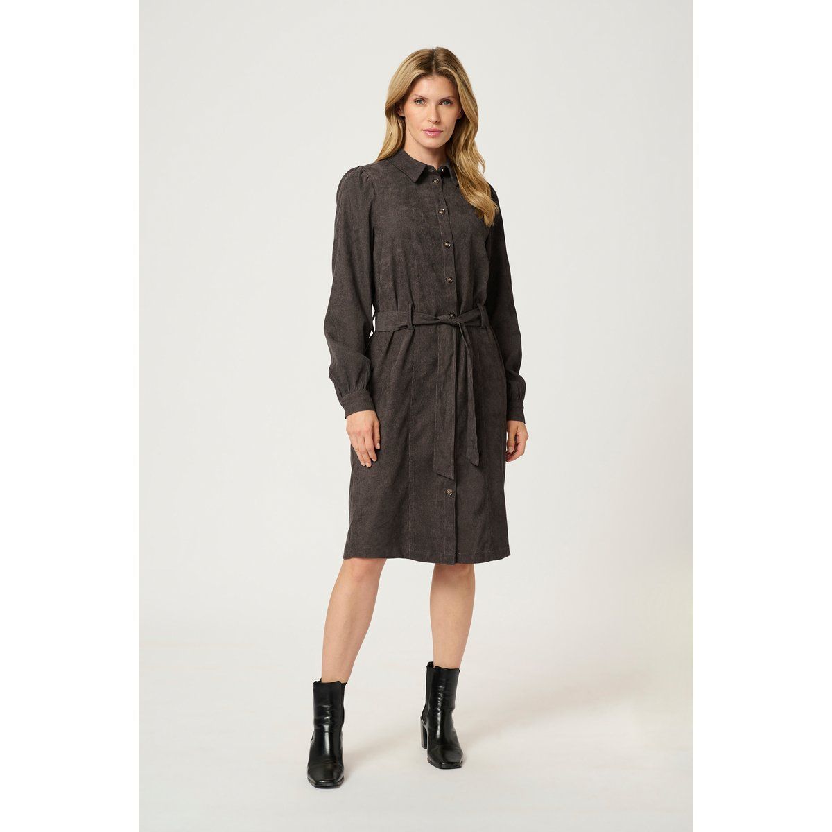 Midi-Hemdblusenkleid in Cord-Optik