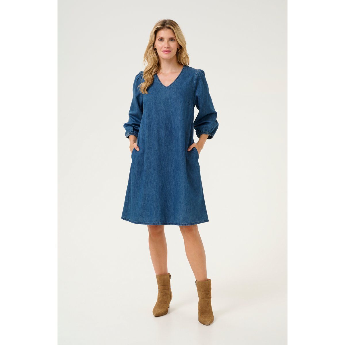 Lässiges Denim-Kleid mit V-Ausschnitt