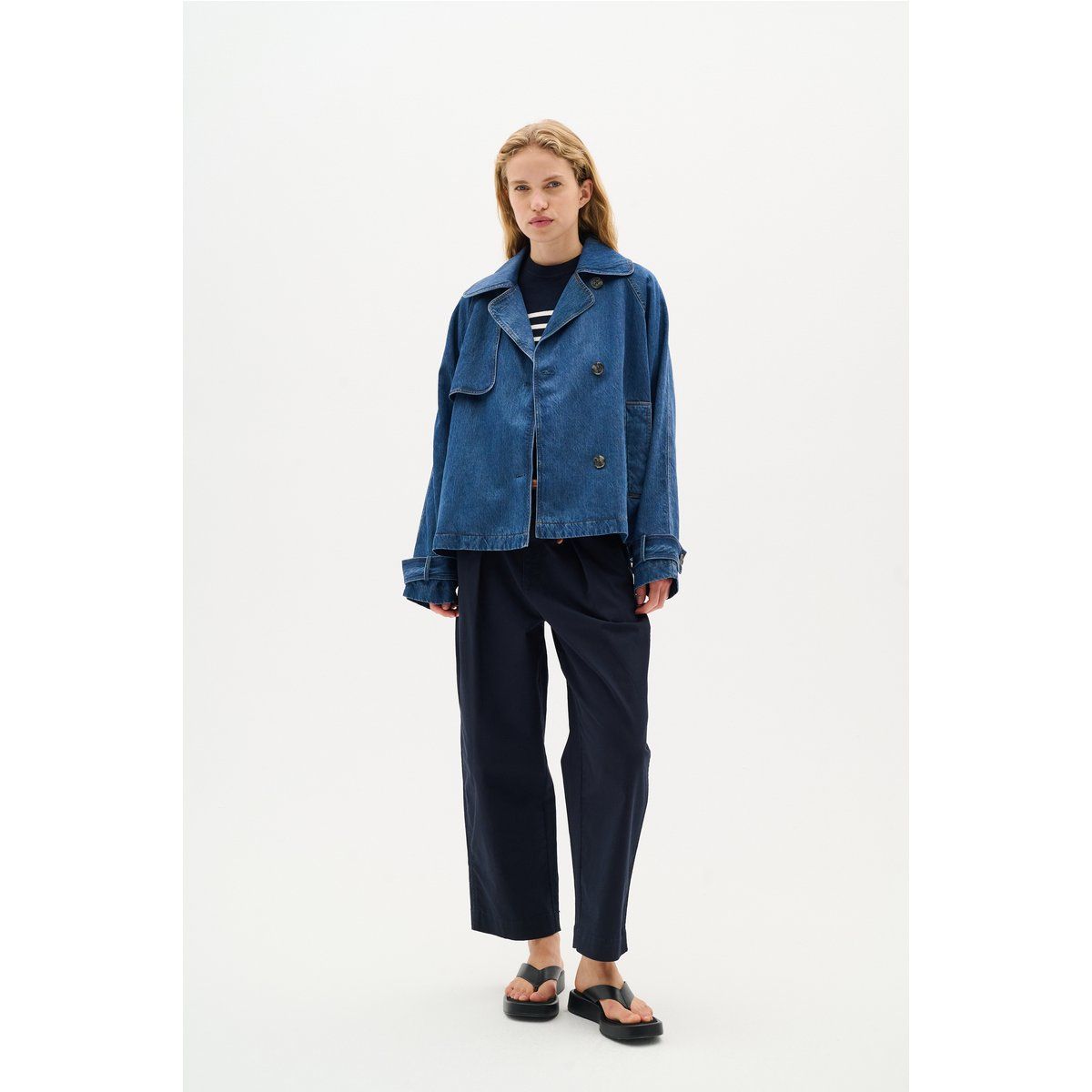 Zweireihige Baggy Denimjacke