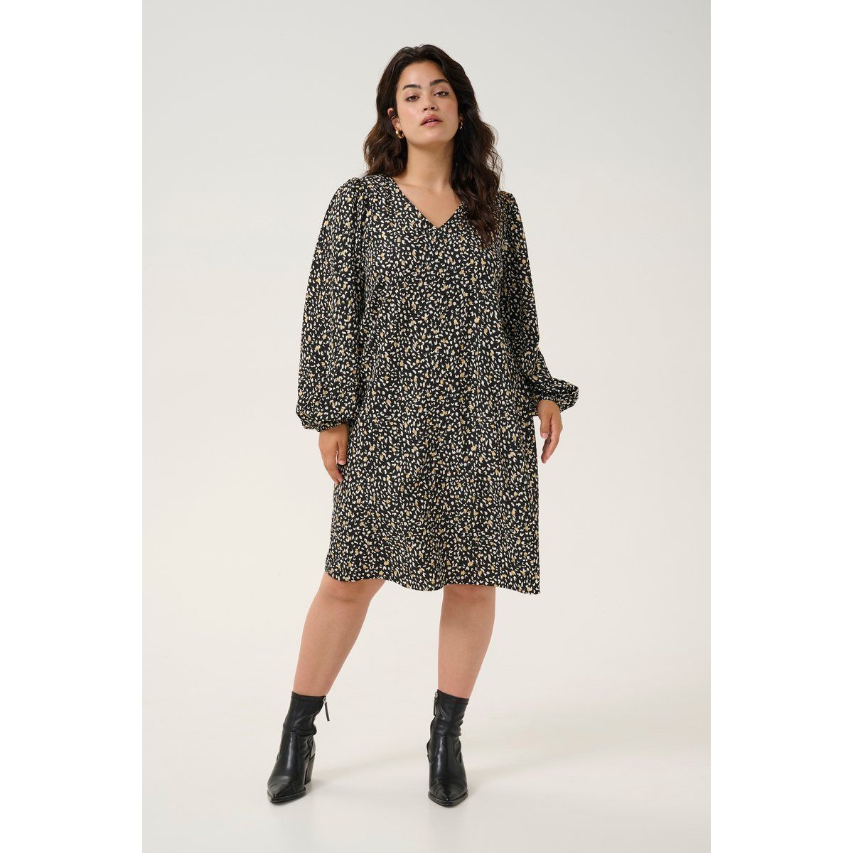 Gemustertes A-Linien-Kleid mit V-Ausschnitt