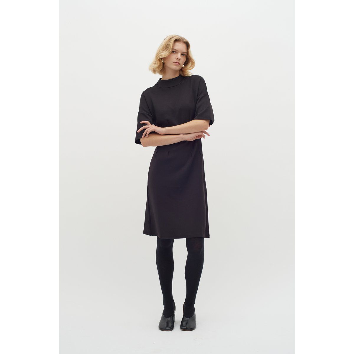 Jersey-Midikleid mit Stehkragen