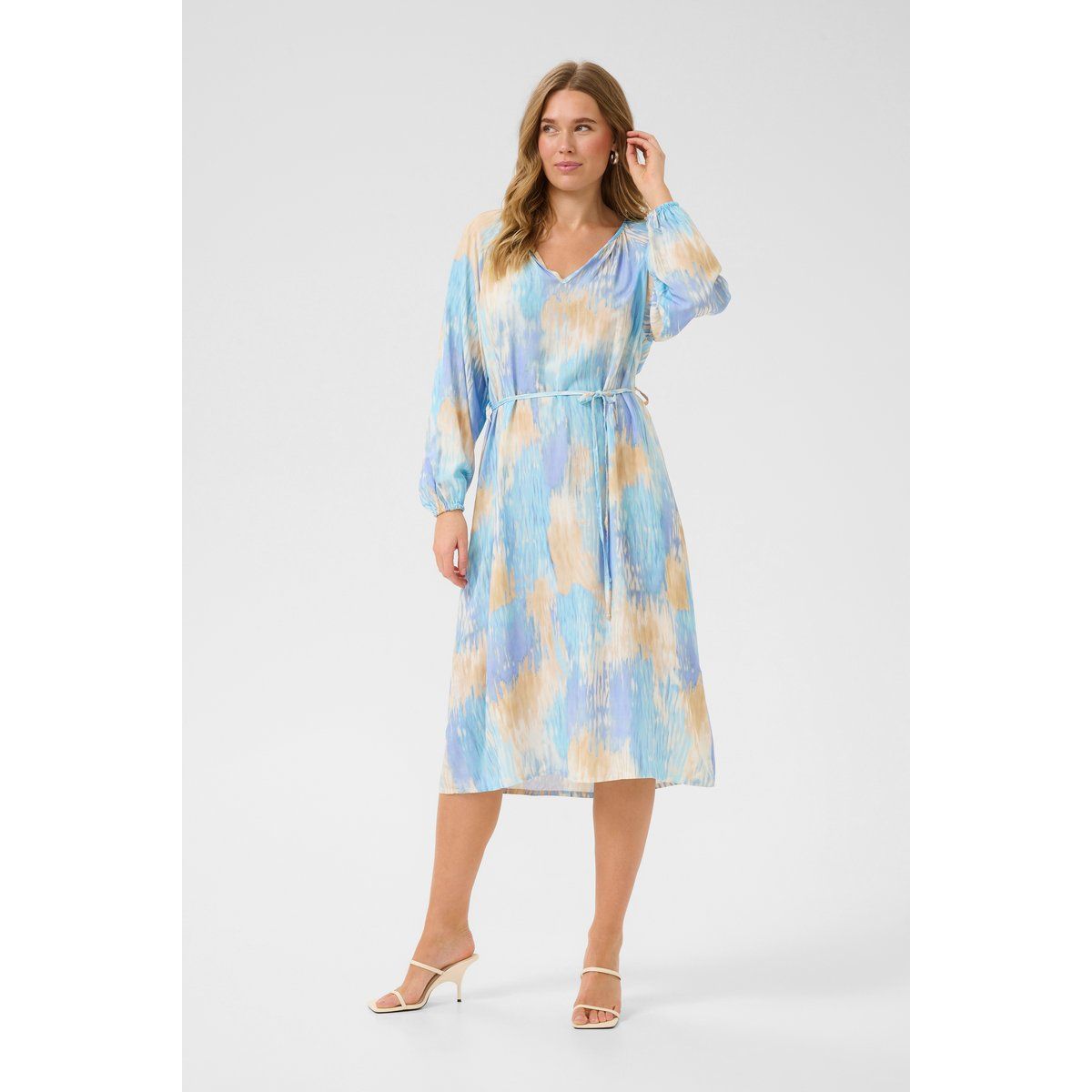 Fließendes Midikleid mit Aquarell-Print
