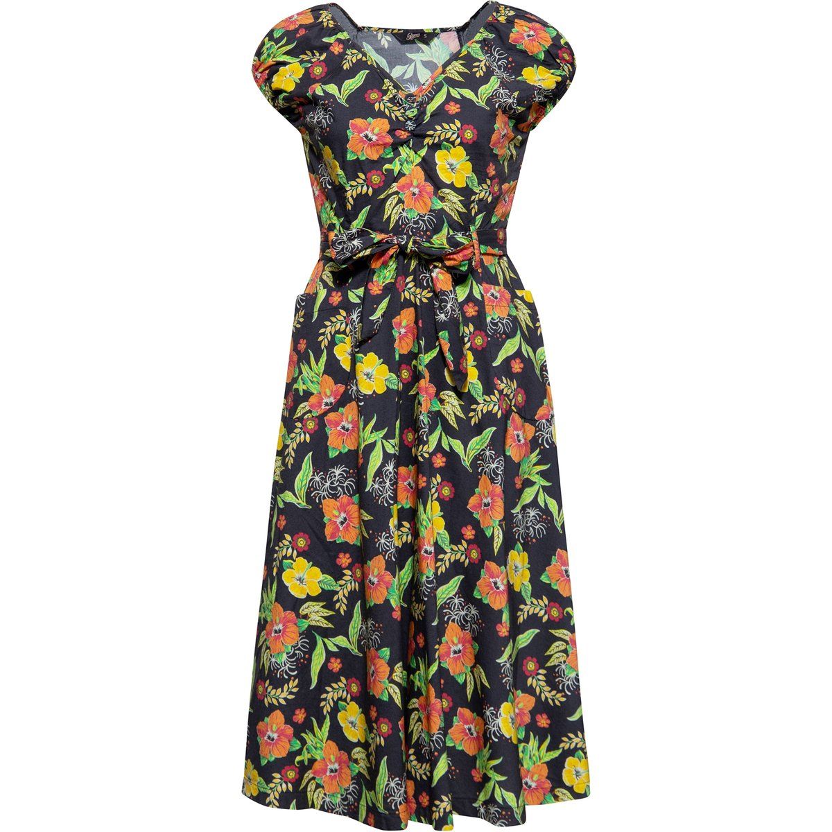 Vintage-Swing-Kleid mit Hibiskus-Print
