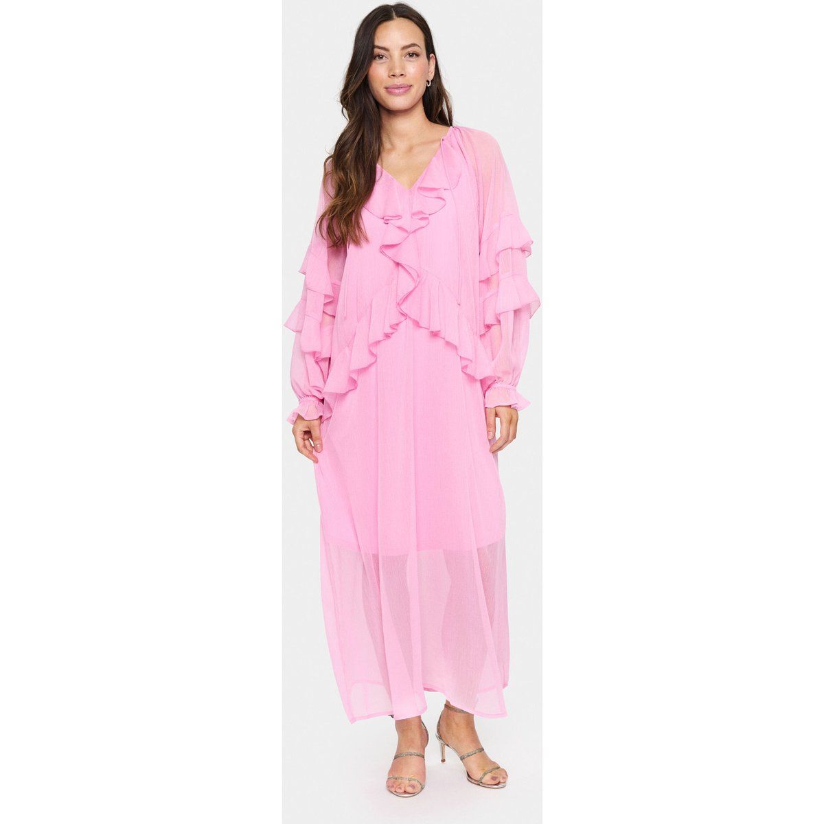 Maxikleid mit Volants und Rüschen