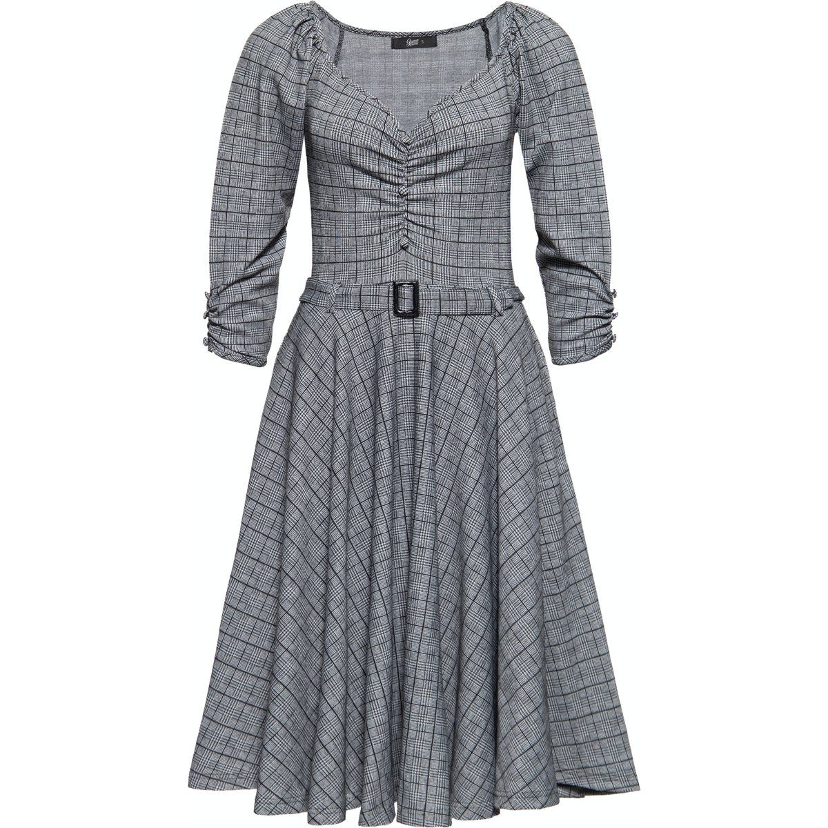 Kariertes Swing-Kleid mit Gürtel
