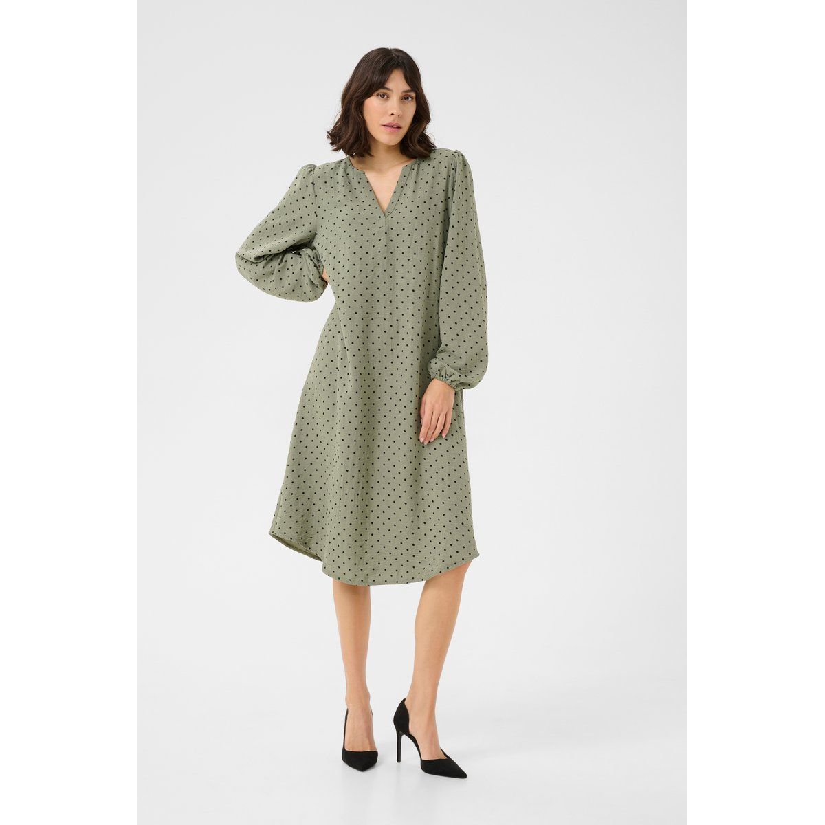 Polka-Dot-Midikleid mit V-Ausschnitt