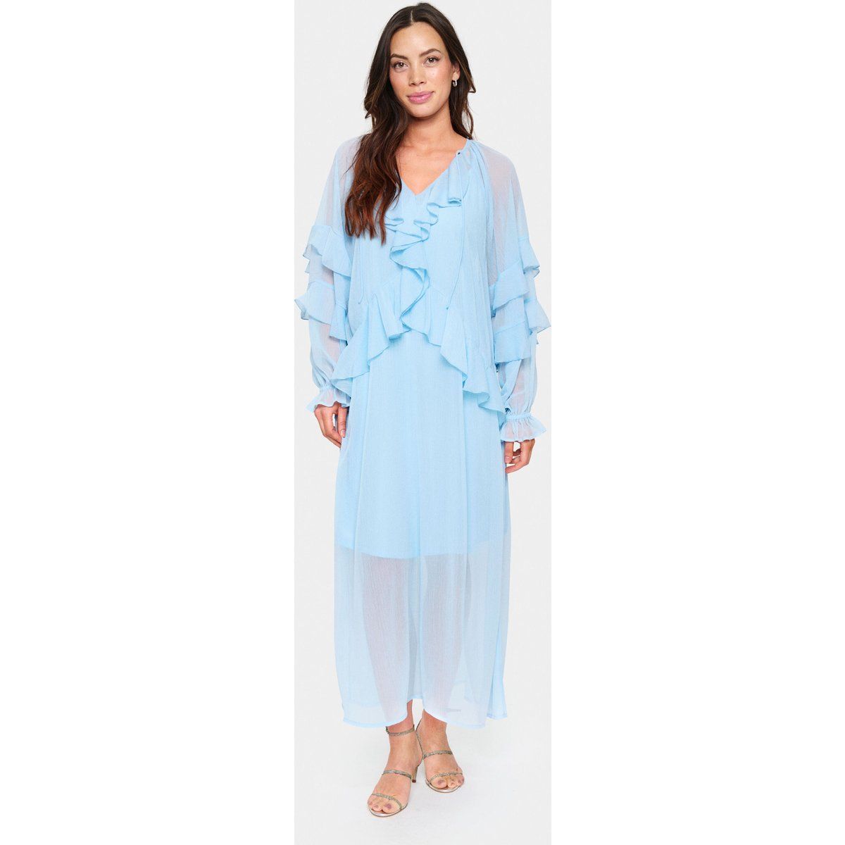 Chiffon-Maxikleid mit V-Ausschnitt und Volants