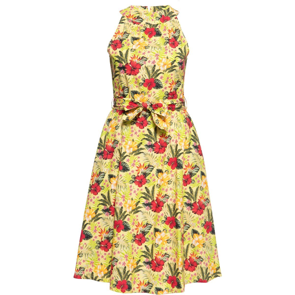 Tropisches Swing-Kleid mit Stehkragen