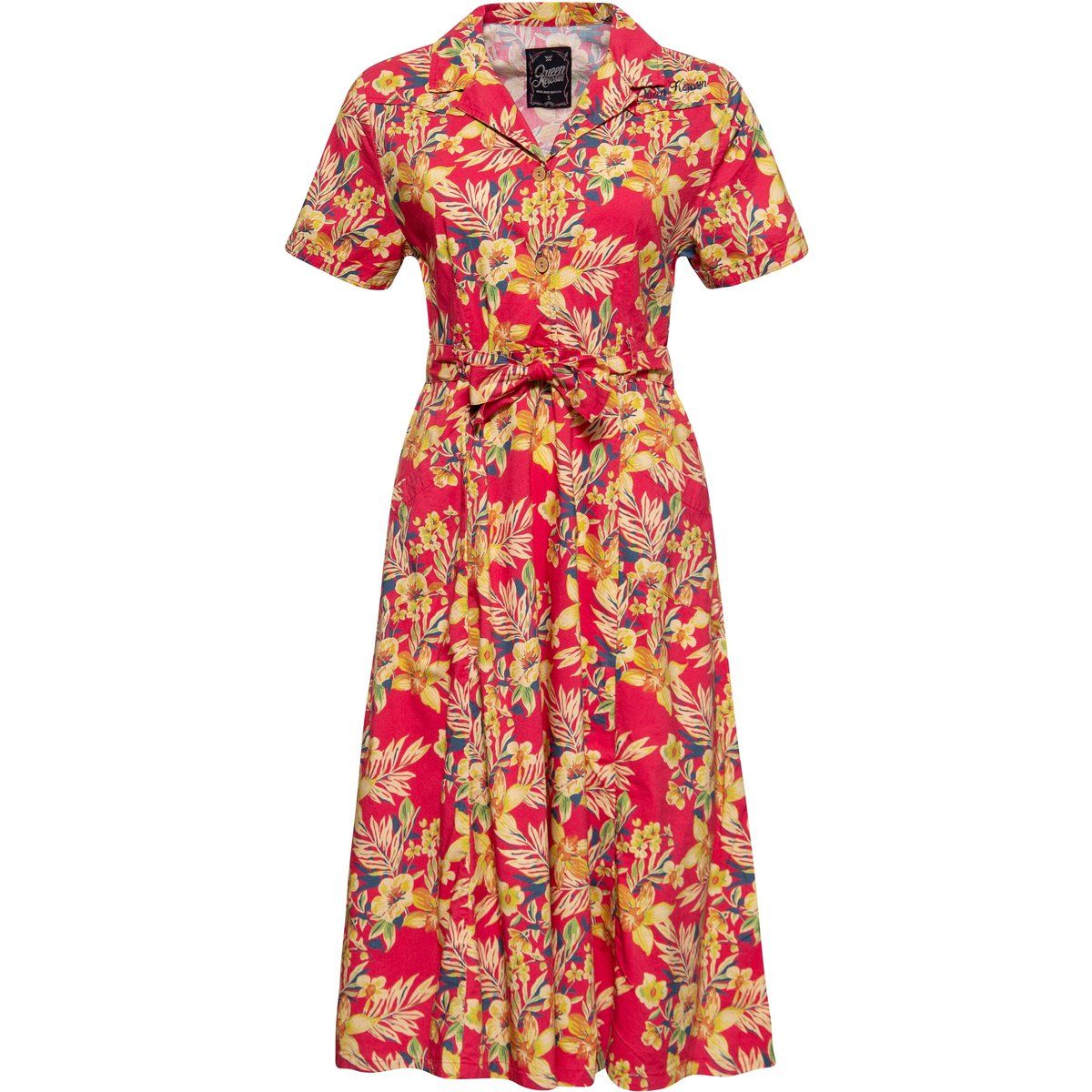50er-Jahre Swing-Midikleid mit Tropen-Print
