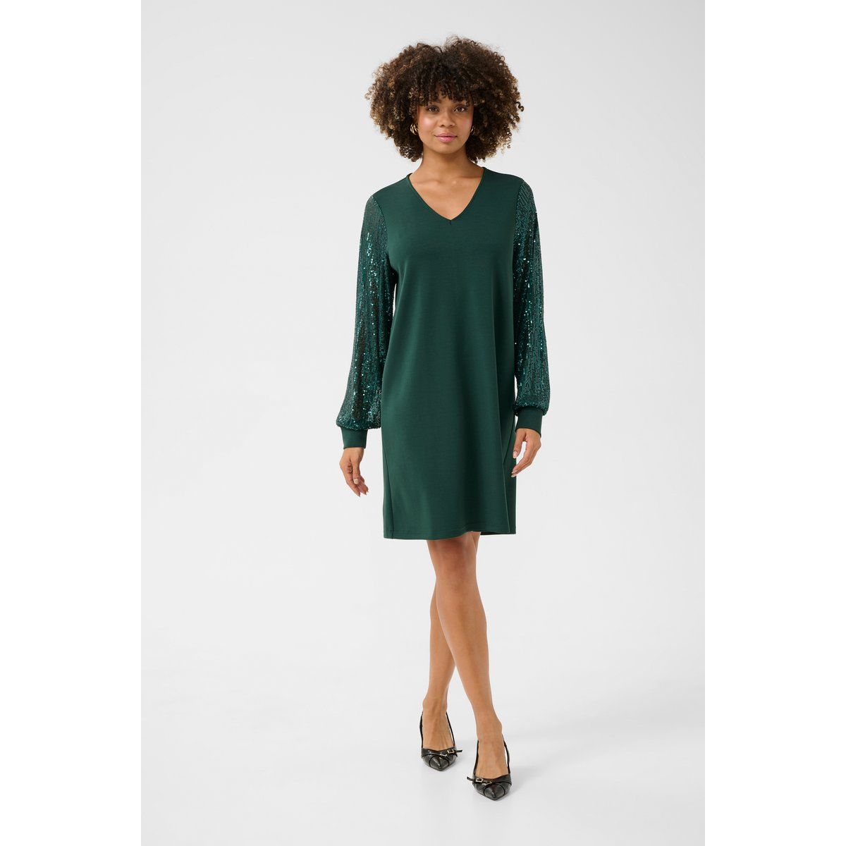 Jerseykleid mit schimmernden Paillettenärmeln