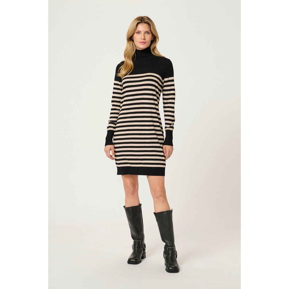 Gestreiftes Strick-Minikleid mit Rollkragen