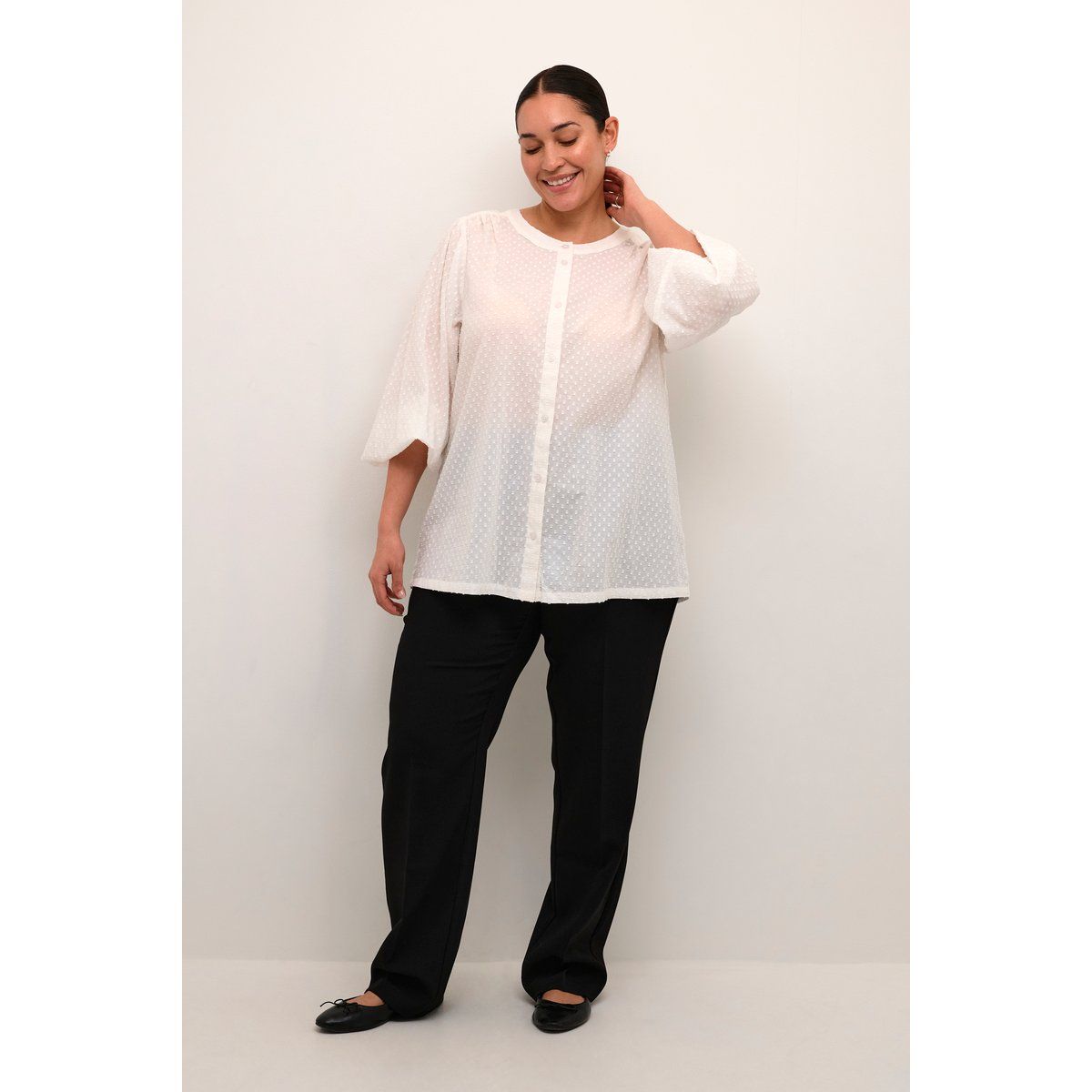 Locker geschnittene Baumwollbluse mit Strukturmuster