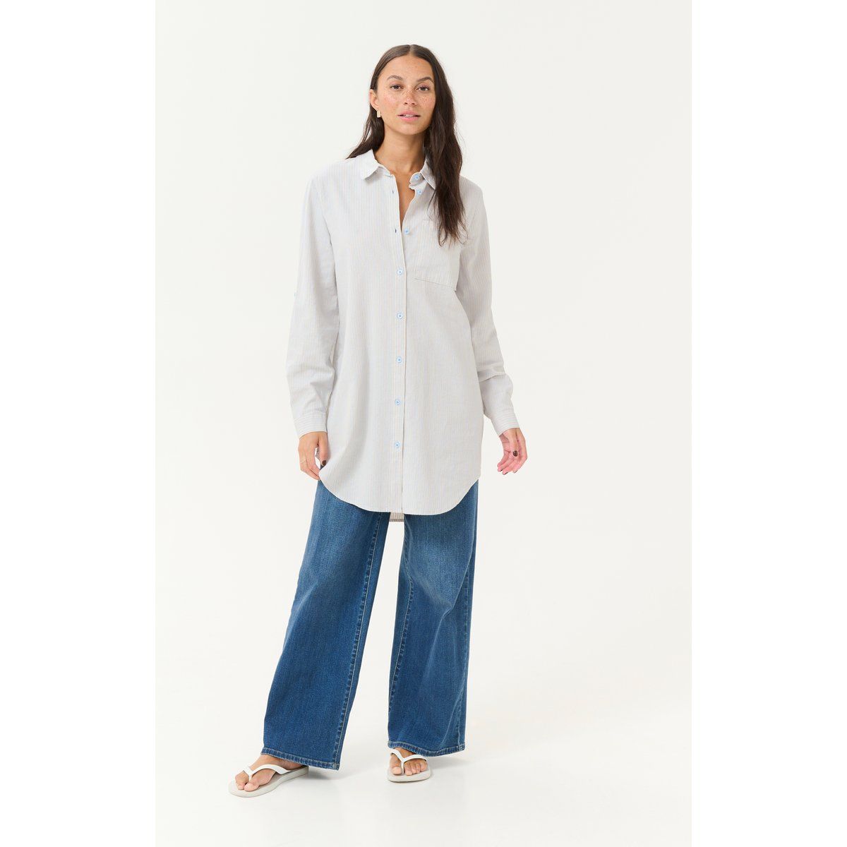 Oversized Gestreiftes Baumwoll-Tunika-Hemd