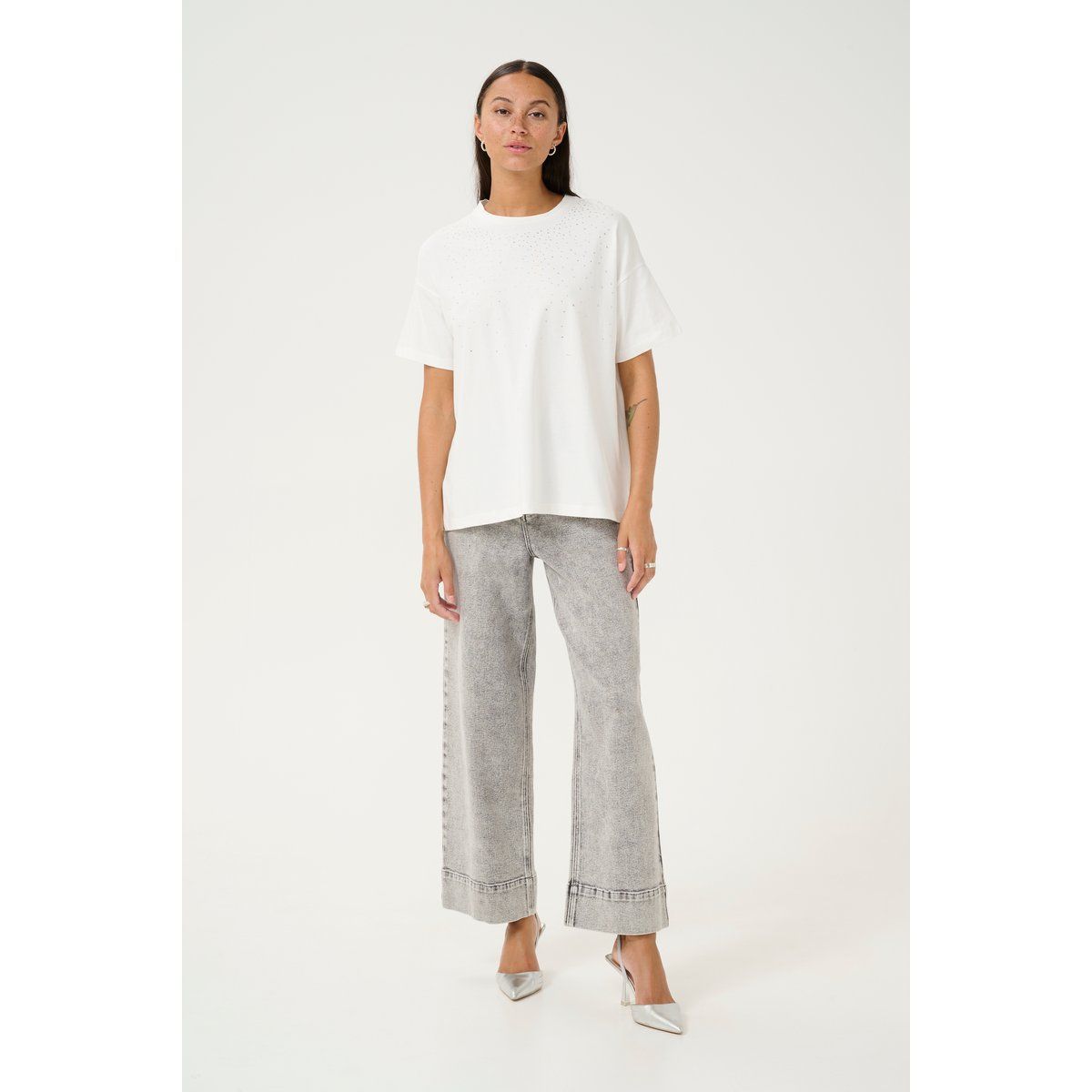 Oversized Baumwoll-T-Shirt mit Verzierungen