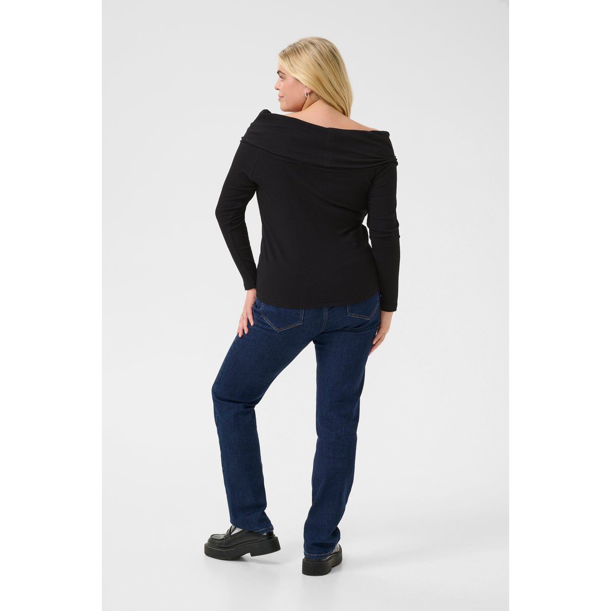 Geripptes Schulterfreies Bardot-Oberteil