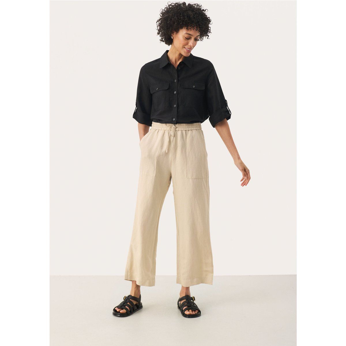 Lässige Leinen-Mix Hose mit weitem Bein