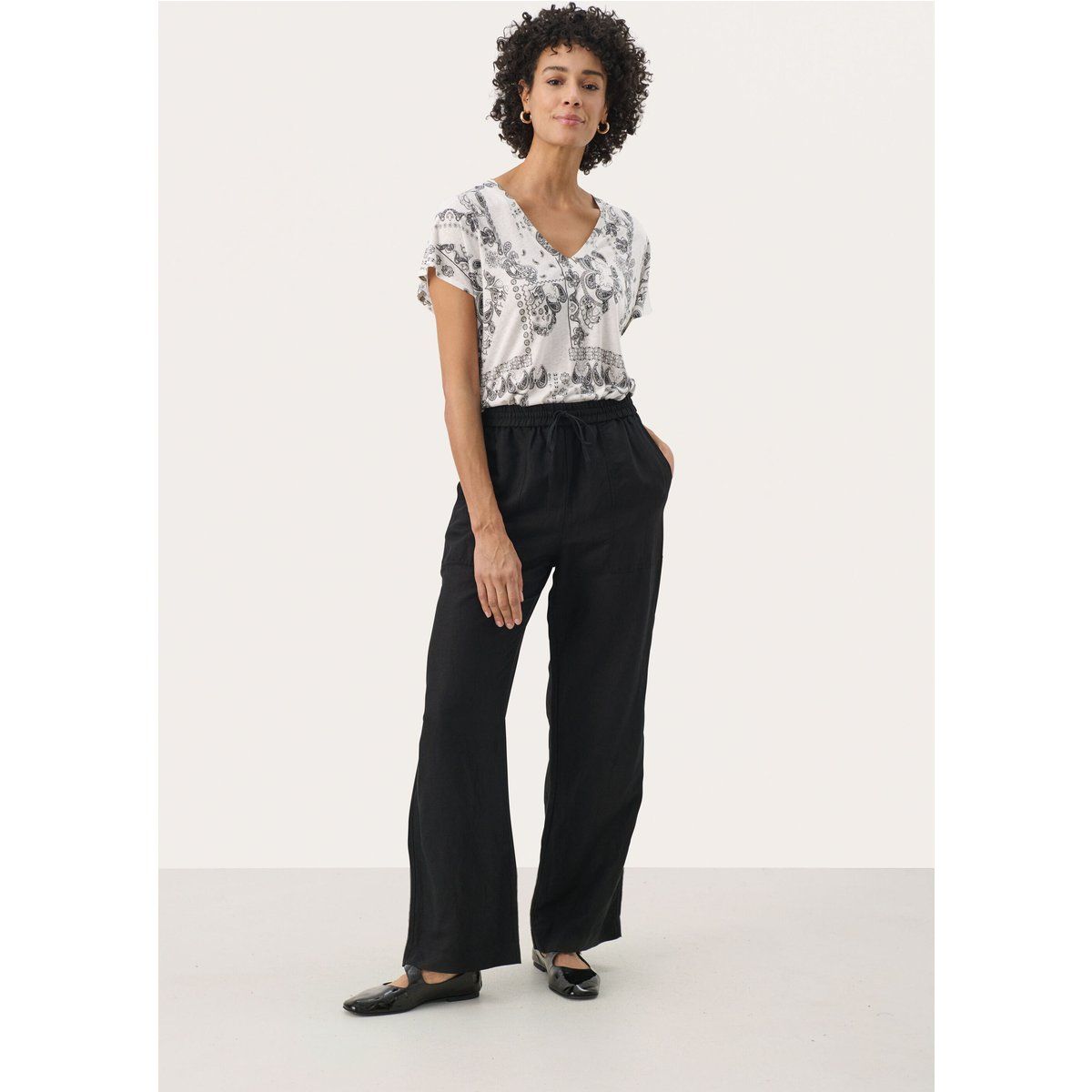 Gerade Freizeithose aus Leinen-Mix