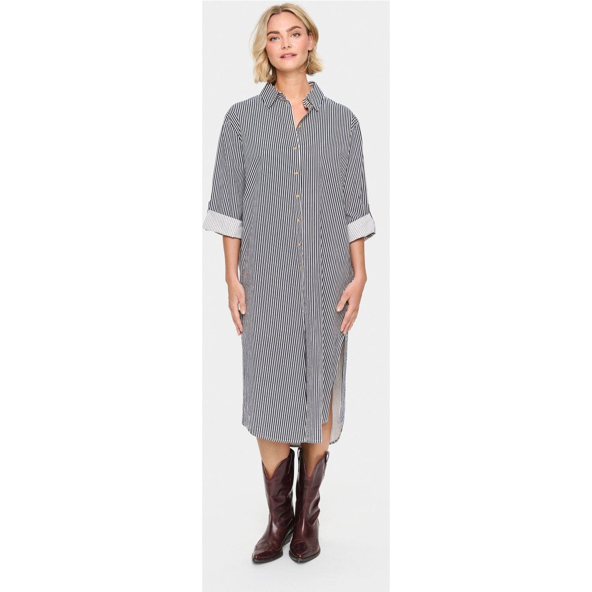 Gestreiftes Hemdblusenkleid aus Baumwolle