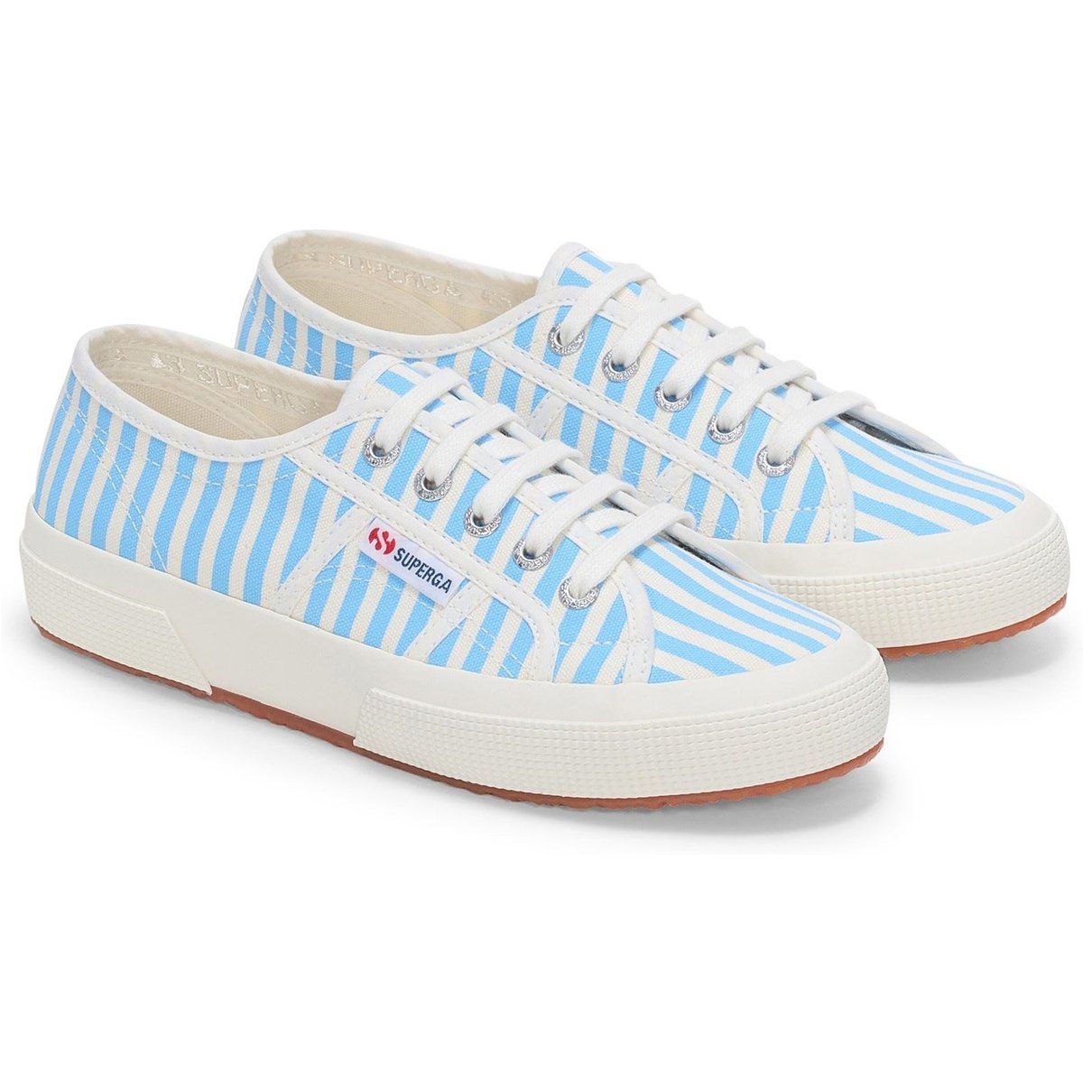 Gestreifte Canvas-Sneaker mit flachem Schaft