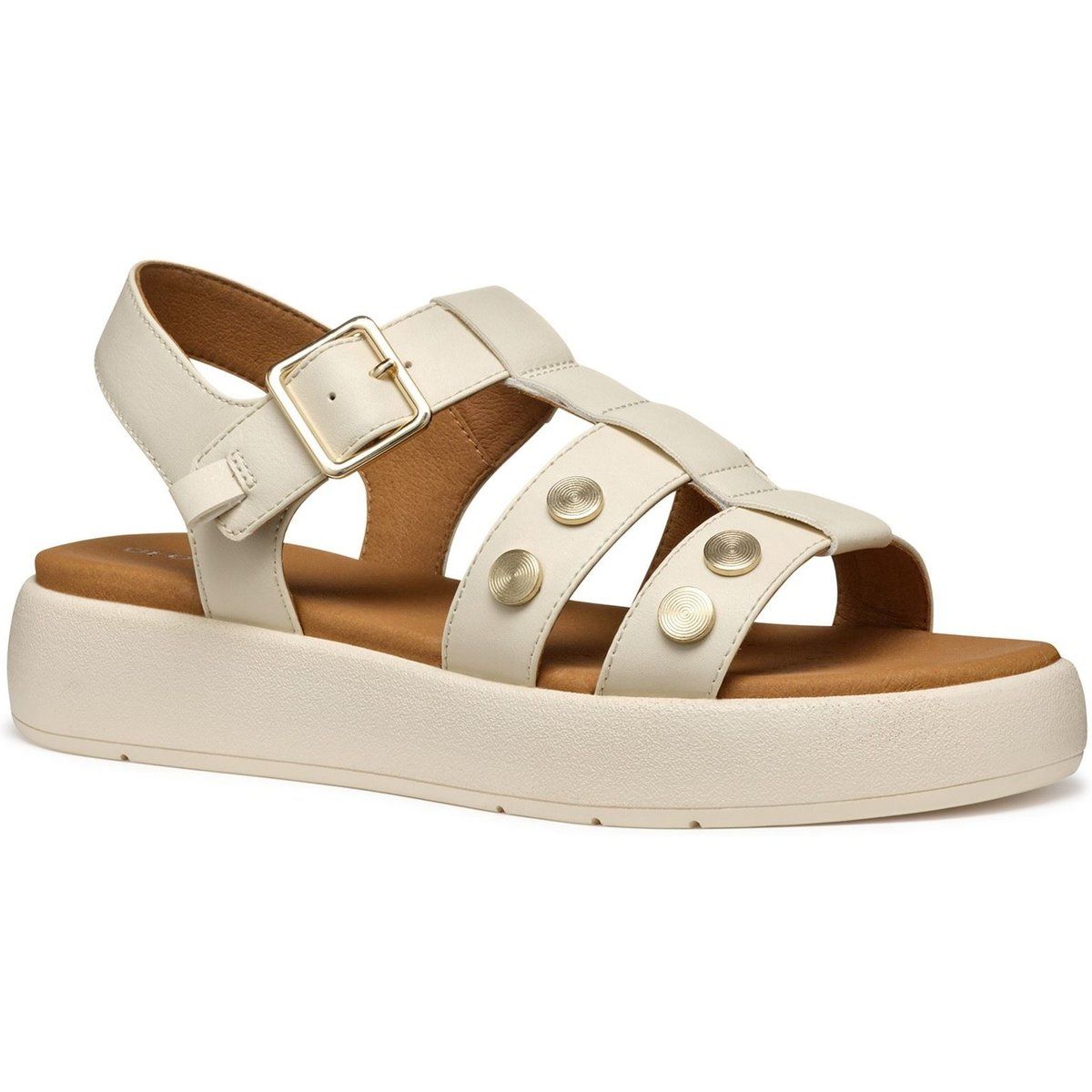 Riemchensandalen mit Nieten und Plateau