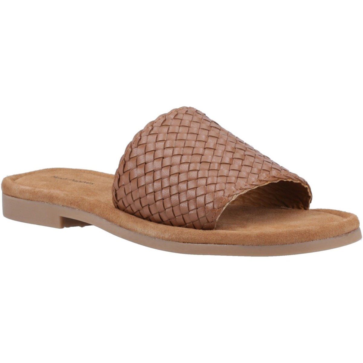 Geflochtene Leder-Pantoletten mit Flachsohle