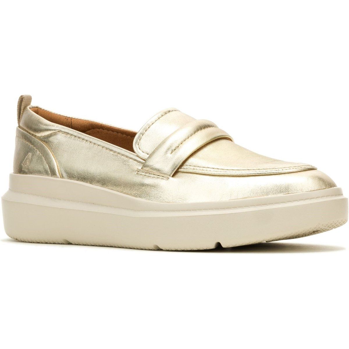 Metallic-Loafer mit Plateausohle in Champagner