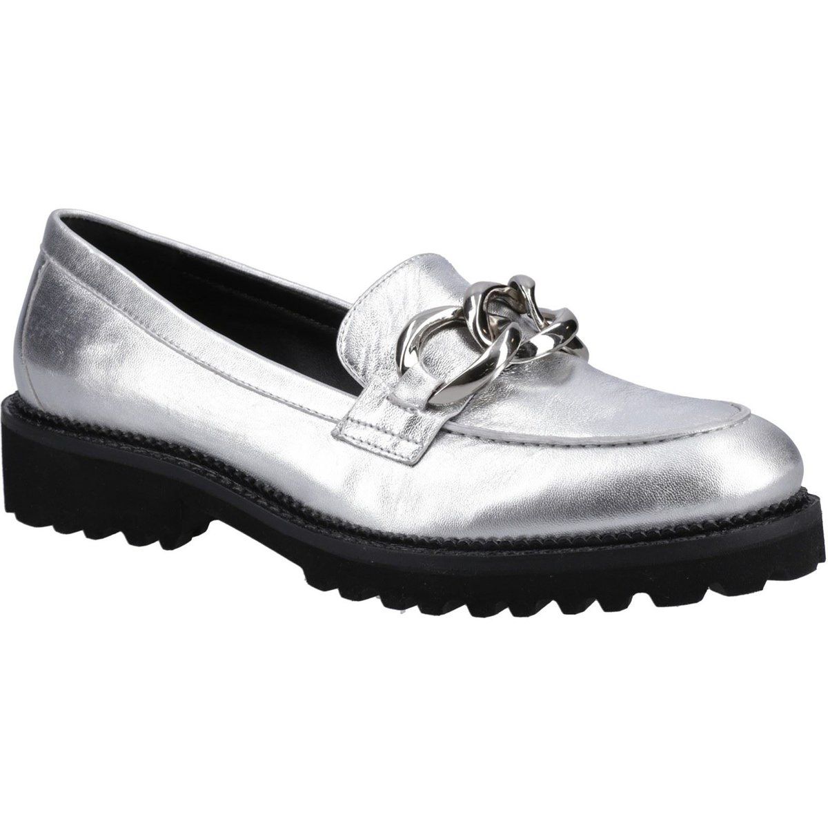 Chunky Ketten-Loafer aus Metallic-Leder