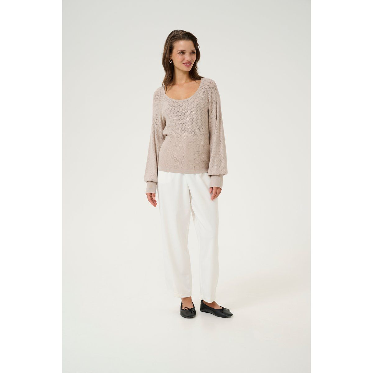 Weicher Pointelle-Pullover mit Ballonärmeln