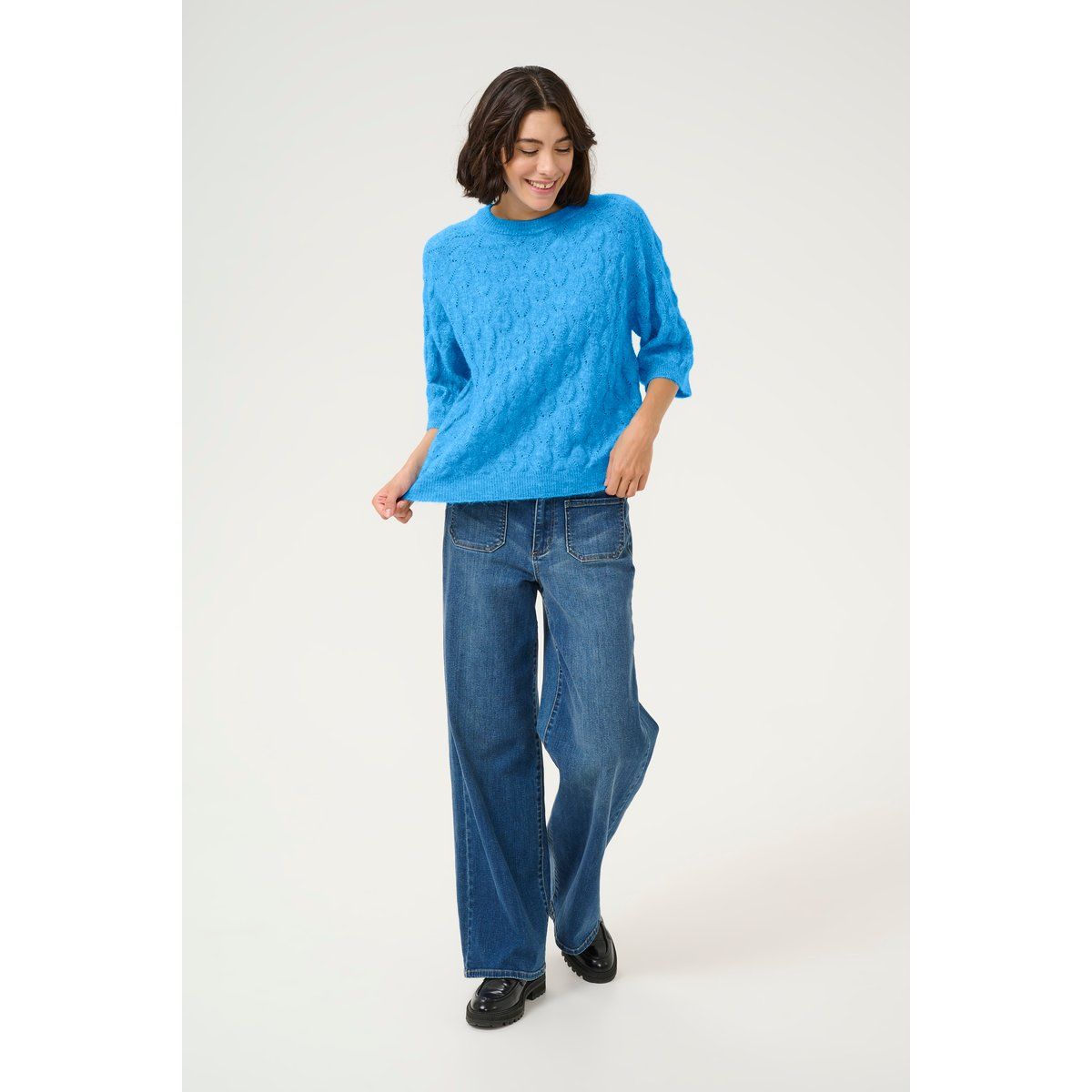 Strukturierter Strickpullover mit Ellenbogenärmeln